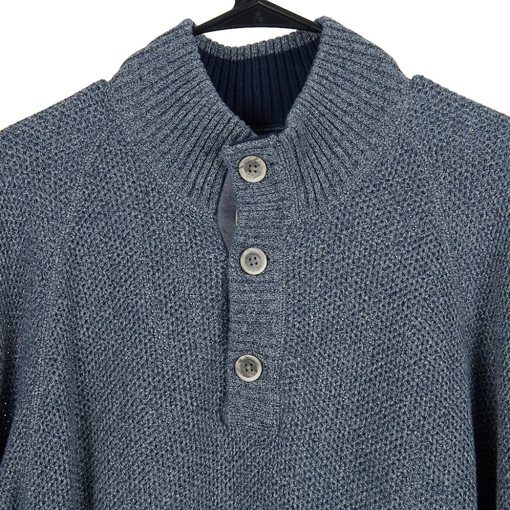 Carbon 2 Cobalt Knit Henley Sweater Blue Gray Ribbed Chunky 155133 Men's Large